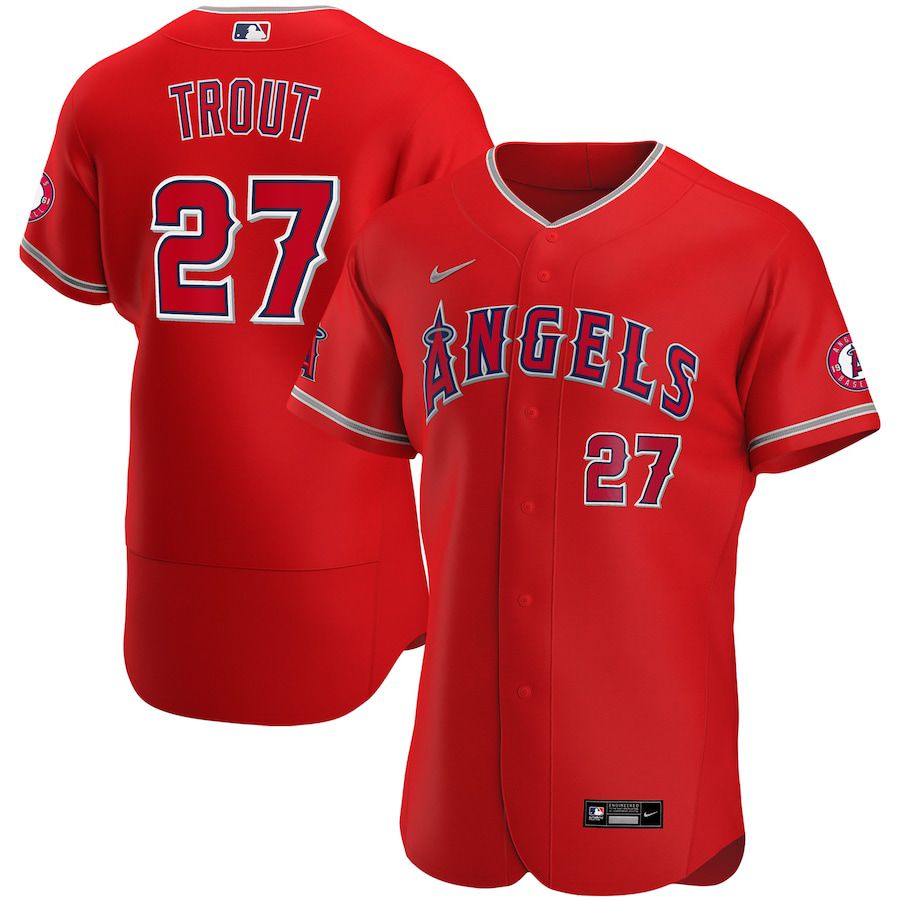Mens Los Angeles Angels #27 Mike Trout Nike Red Alternate Authentic Player MLB Jerseys->los angeles angels->MLB Jersey